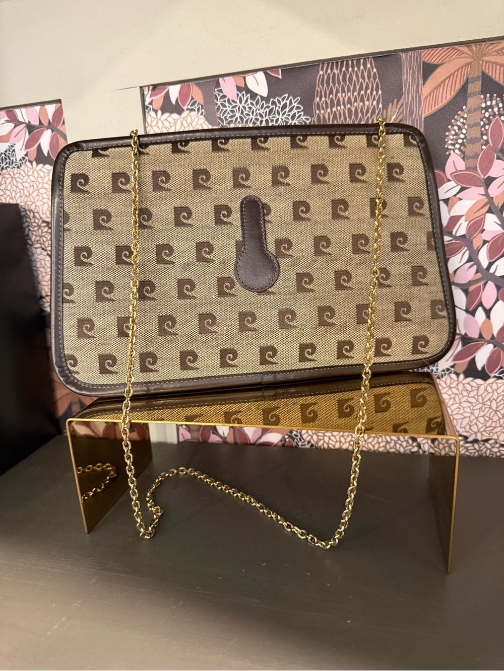 Vintage Pierre Cardin Brown Monogram Chain Shoulder Clutch